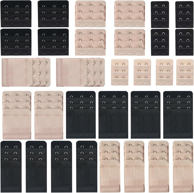 MaehSab 32 Pcs Bra Extenders, Women Ladies Soft Comfortable Stretchy Back Bra Band Extension 2 Hooks / 3 Hooks, Lingeries Bra Strap Extender (Black,Khaki) - Image 1